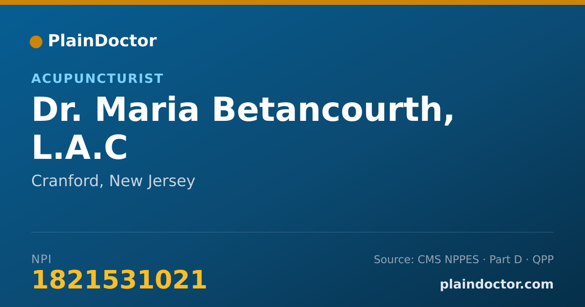 Shareable card for Maria Betancourth, L.A.C - Acupuncturist, Cranford, NJ