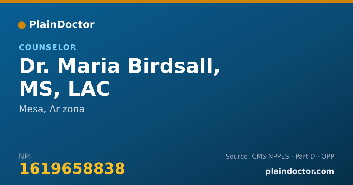Shareable card for Maria Birdsall, MS, LAC - Counselor, Mesa, AZ