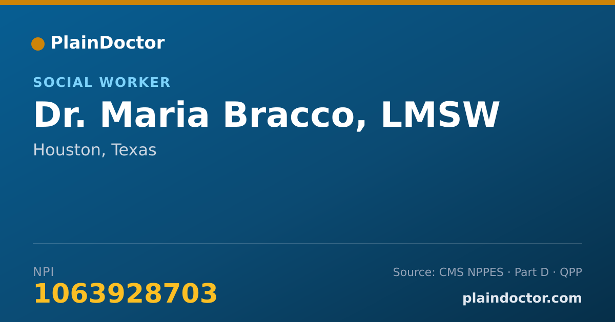 Shareable card for Maria Bracco, LMSW - Social Worker, Houston, TX