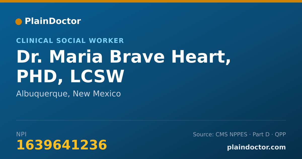 Shareable card for Maria Brave Heart, PHD, LCSW - Clinical Social Worker, Albuquerque, NM