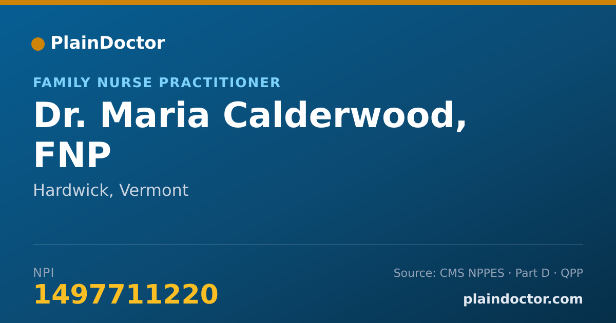 Shareable card for Maria Calderwood, FNP - Family Nurse Practitioner, Hardwick, VT