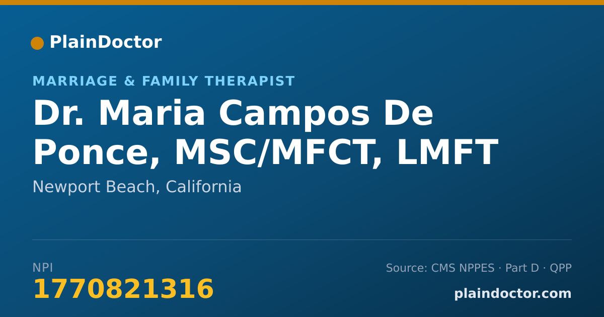 Shareable card for Maria Campos De Ponce, MSC/MFCT, LMFT - Marriage & Family Therapist, Newport Beach, CA