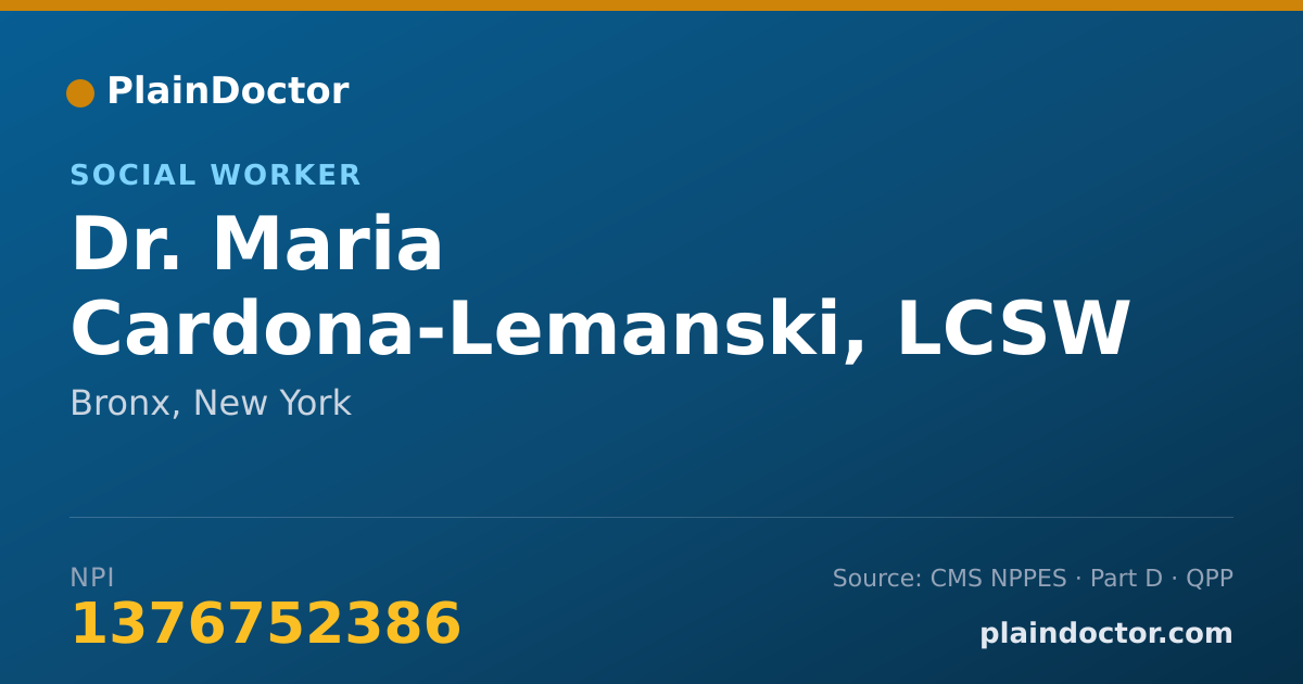 Shareable card for Maria Cardona-Lemanski, LCSW - Social Worker, Bronx, NY