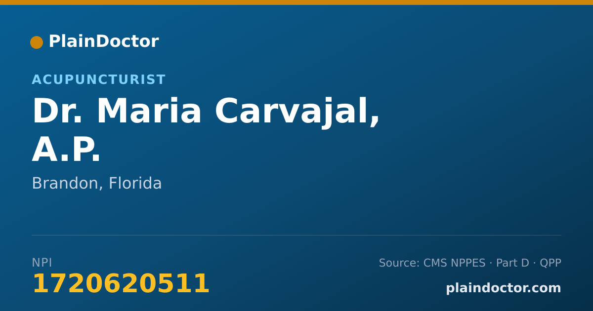 Shareable card for Maria Carvajal, A.P. - Acupuncturist, Brandon, FL
