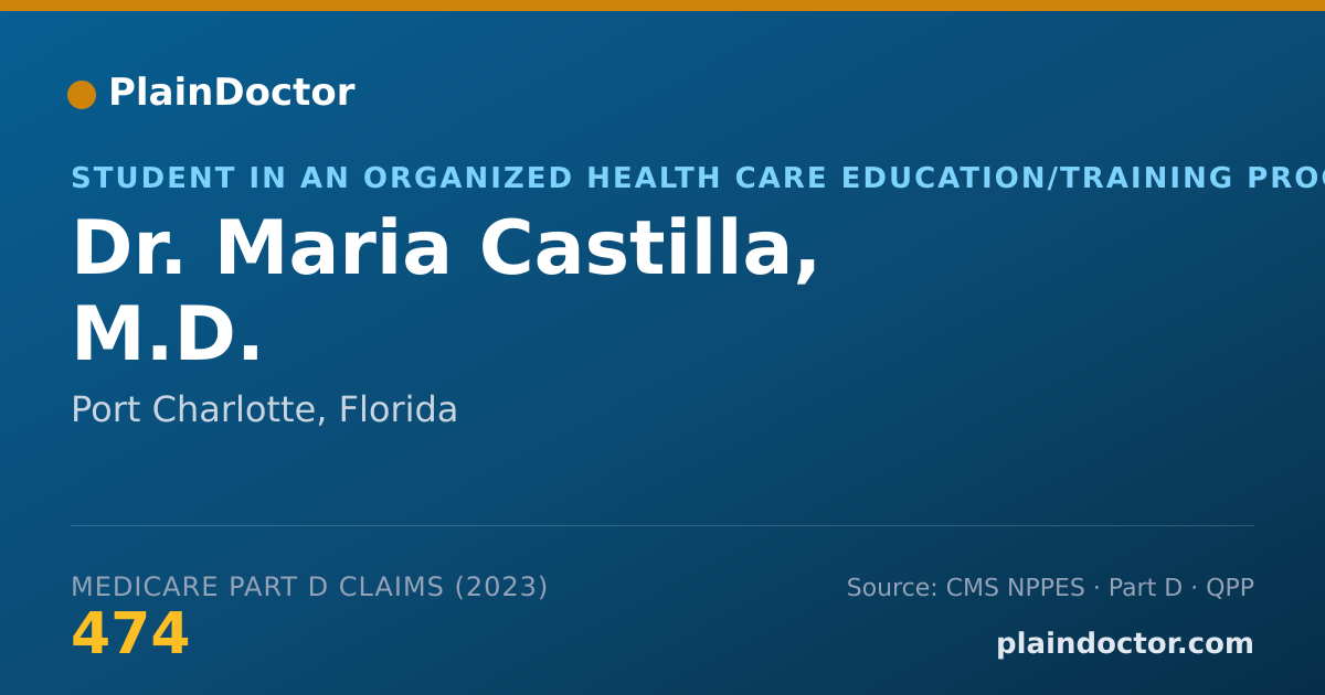 Shareable card for Maria Castilla, M.D. - Student in an Organized Health Care Education/Training Program, Port Charlotte, FL