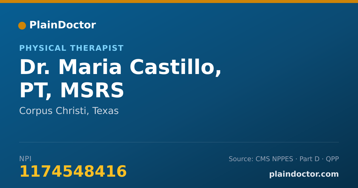 Shareable card for Maria Castillo, PT, MSRS - Physical Therapist, Corpus Christi, TX