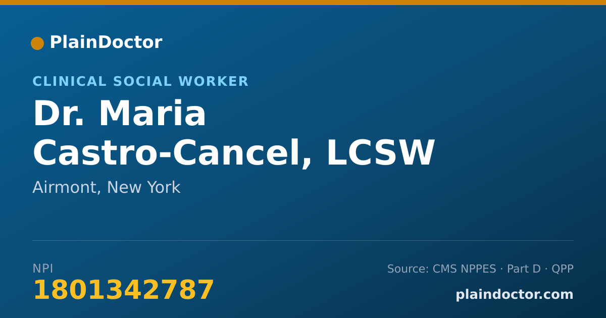 Shareable card for Maria Castro-Cancel, LCSW - Clinical Social Worker, Airmont, NY