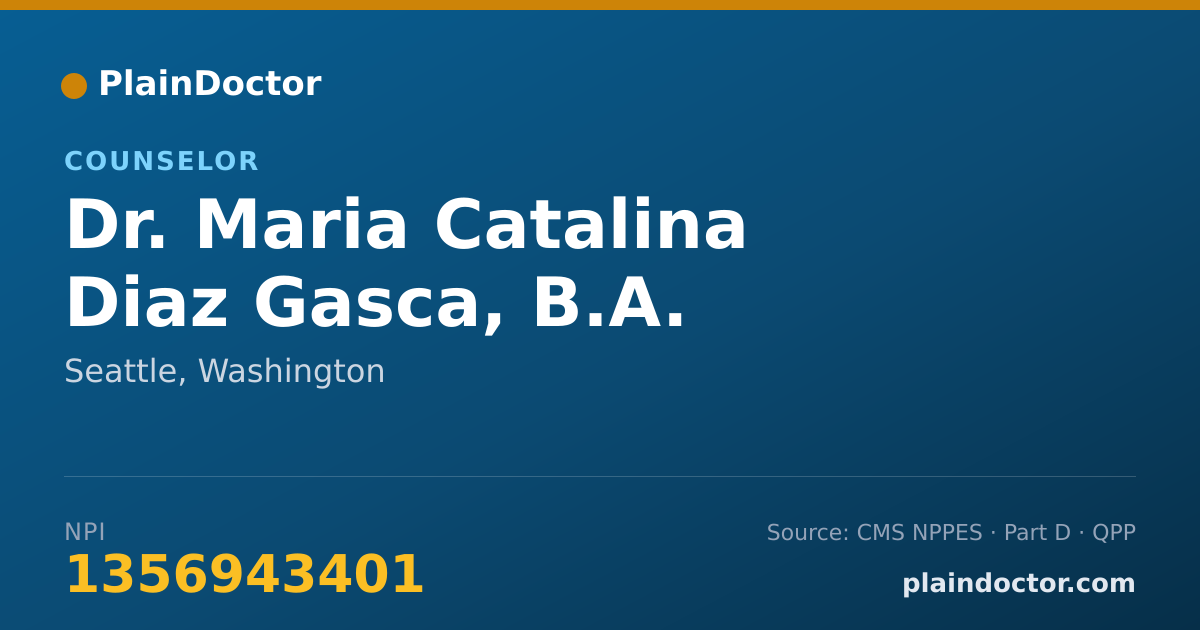 Shareable card for Maria Catalina Diaz Gasca, B.A. - Counselor, Seattle, WA