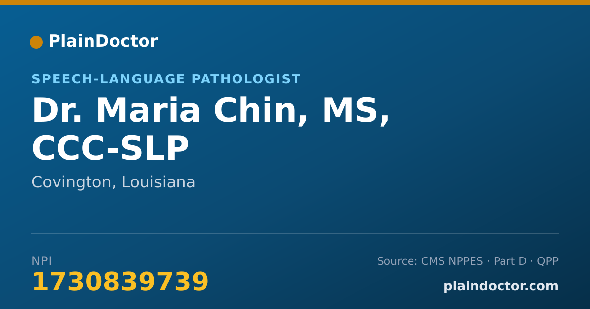 Shareable card for Maria Chin, MS, CCC-SLP - Speech-Language Pathologist, Covington, LA