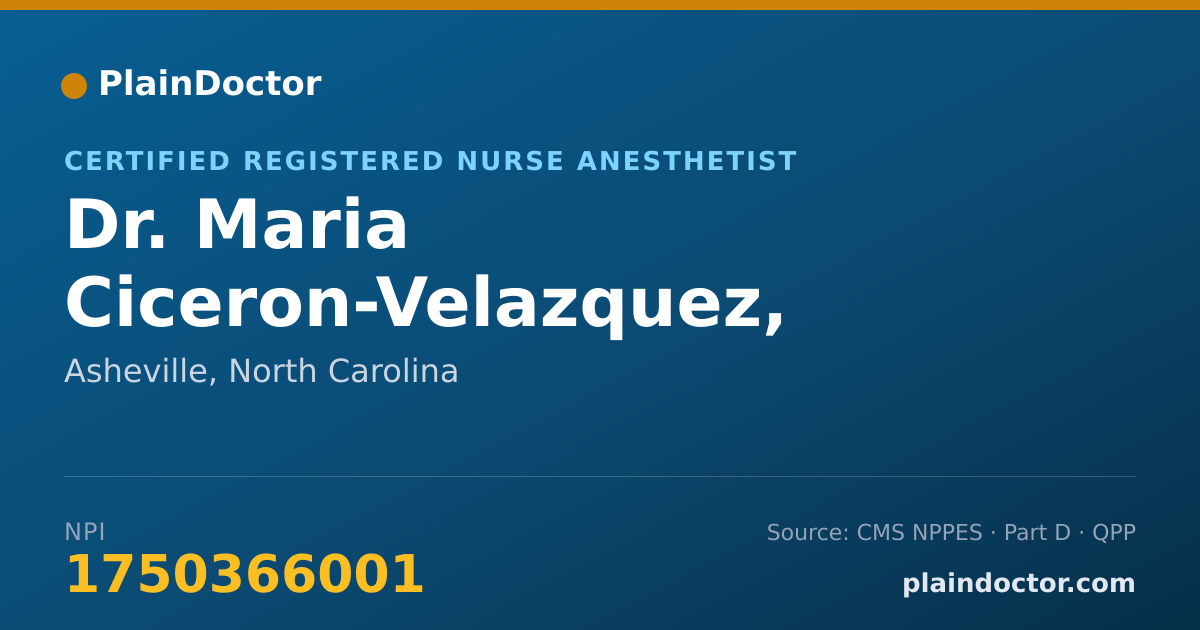 Shareable card for Maria Ciceron-Velazquez, CRNA - Certified Registered Nurse Anesthetist, Asheville, NC