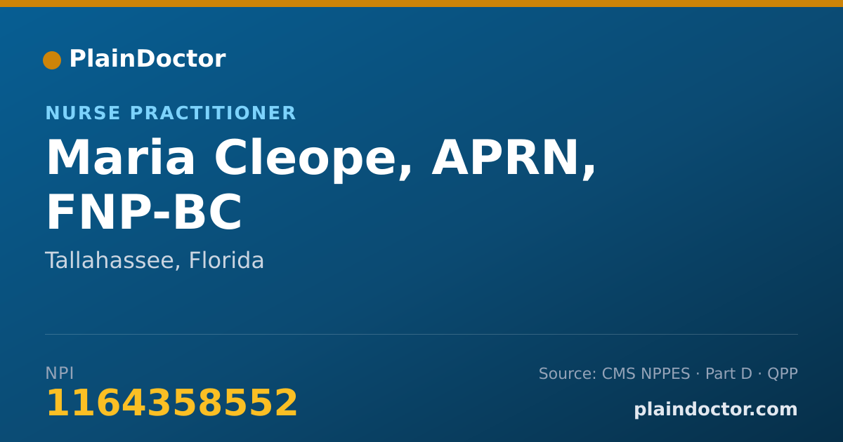Shareable card for Maria Cleope, APRN, FNP-BC - Nurse Practitioner, Tallahassee, FL