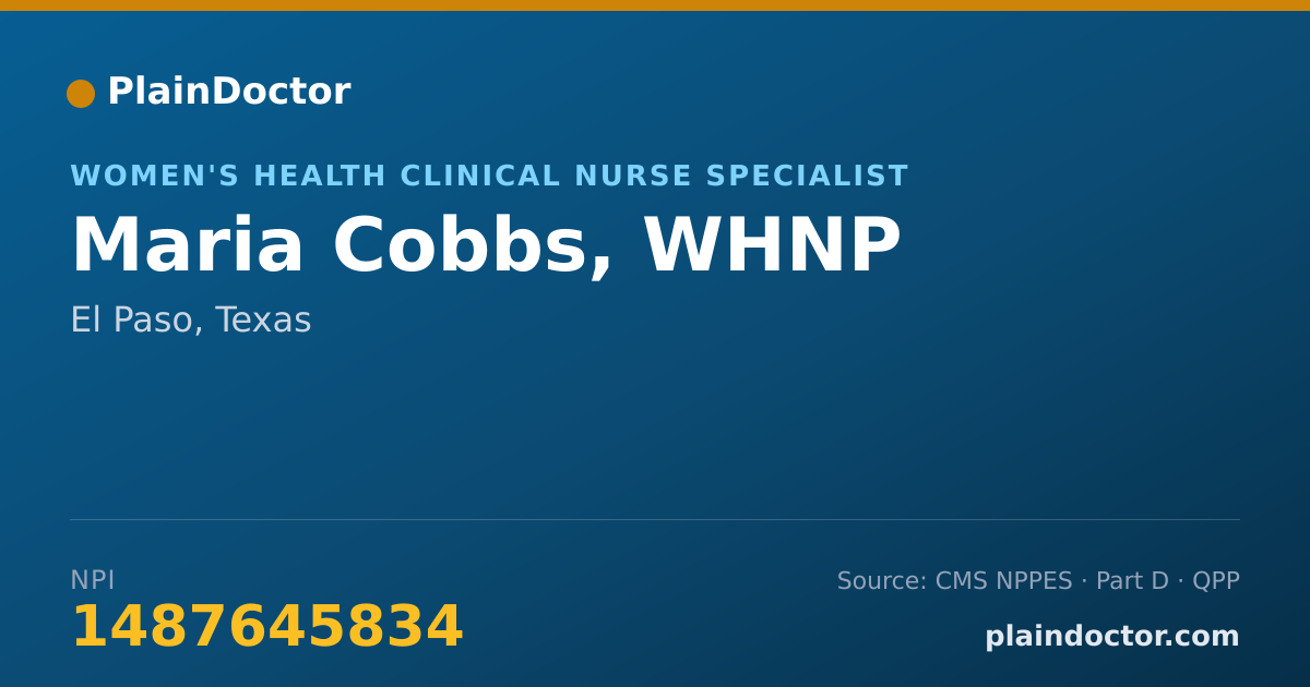 Shareable card for Maria Cobbs, WHNP - Women's Health Clinical Nurse Specialist, El Paso, TX