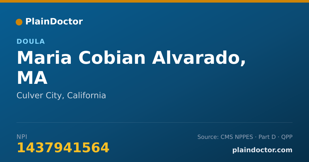 Shareable card for Maria Cobian Alvarado, MA - Doula, Culver City, CA