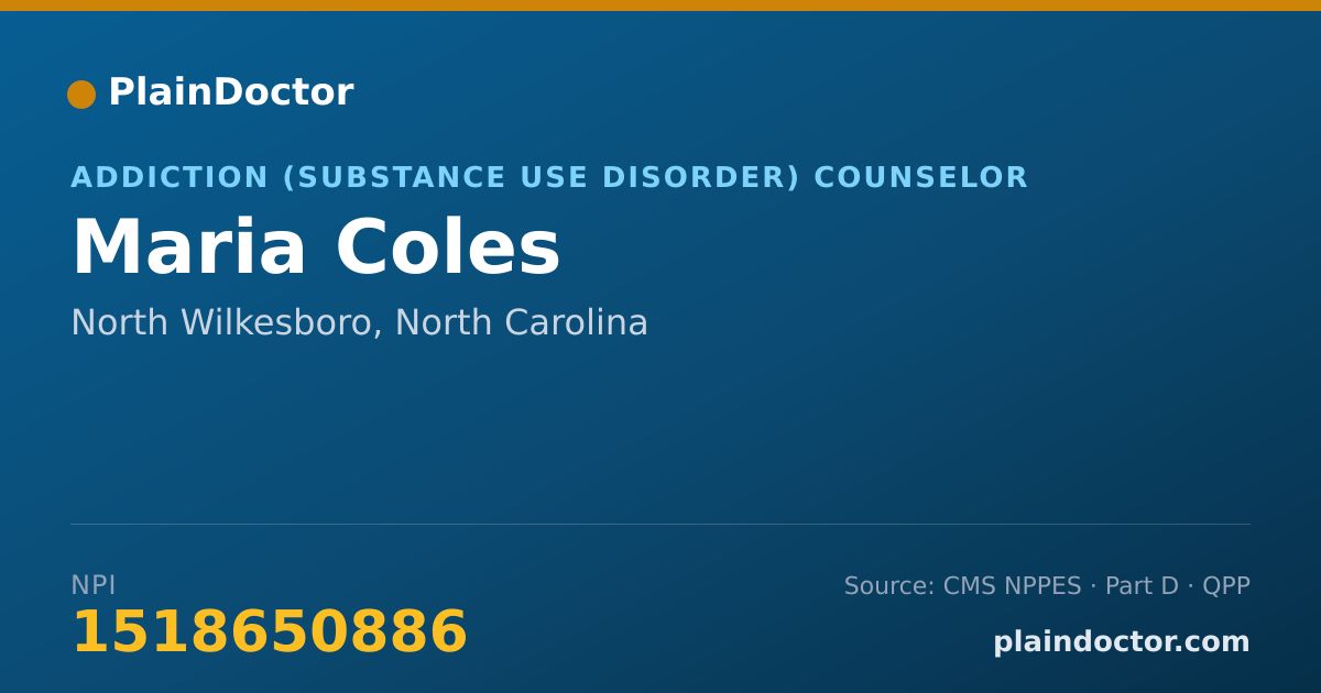 Shareable card for Maria Coles - Addiction (Substance Use Disorder) Counselor, North Wilkesboro, NC