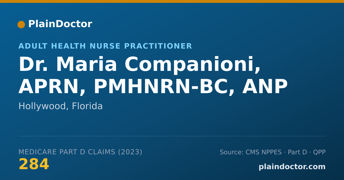 Shareable card for Maria Companioni, APRN, PMHNRN-BC, ANP - Adult Health Nurse Practitioner, Hollywood, FL