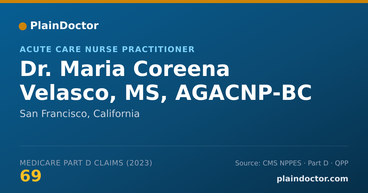 Shareable card for Maria Coreena Velasco, MS, AGACNP-BC - Acute Care Nurse Practitioner, San Francisco, CA