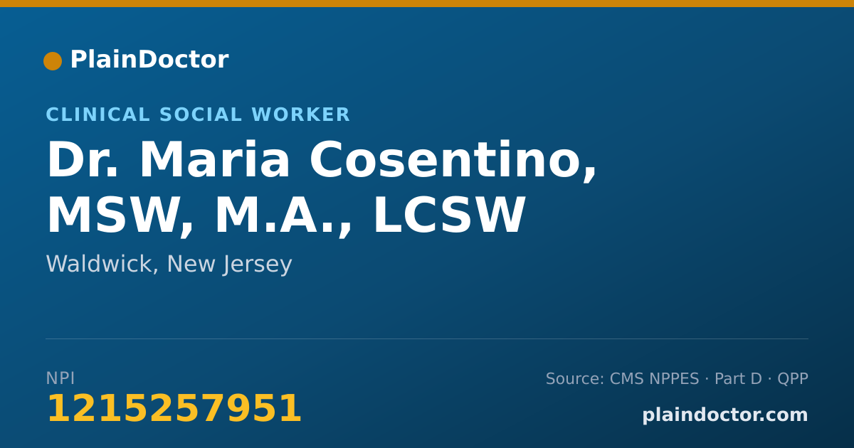 Shareable card for Maria Cosentino, MSW, M.A., LCSW - Clinical Social Worker, Waldwick, NJ