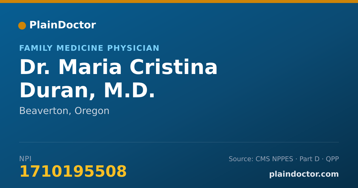 Shareable card for Maria Cristina Duran, M.D. - Family Medicine Physician, Beaverton, OR