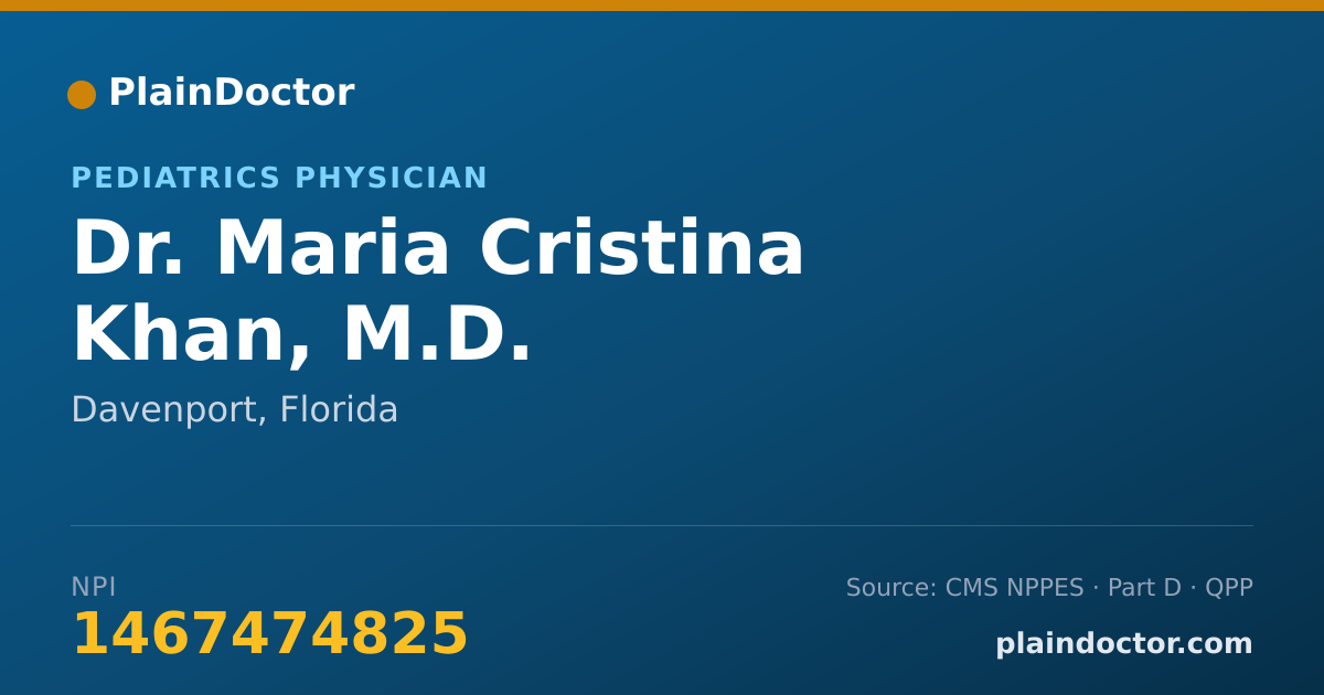 Shareable card for Maria Cristina Khan, M.D. - Pediatrics Physician, Davenport, FL