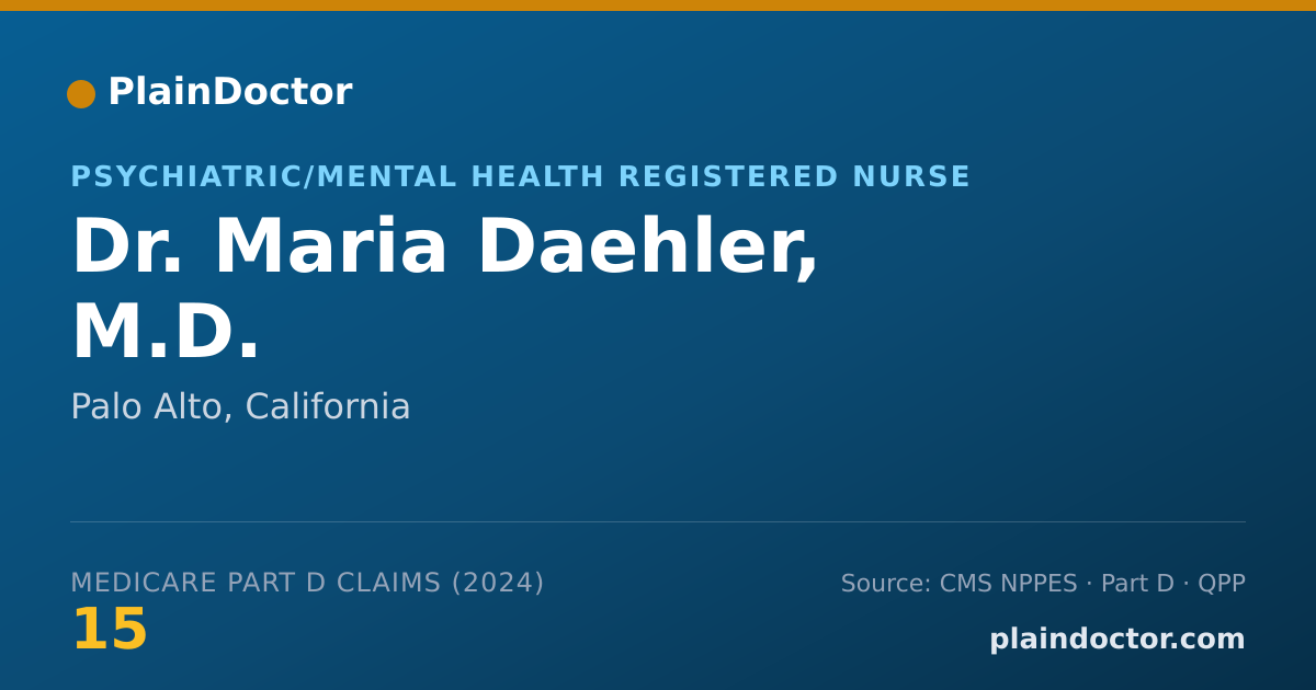 Shareable card for Maria Daehler, M.D. - Psychiatric/Mental Health Registered Nurse, Palo Alto, CA
