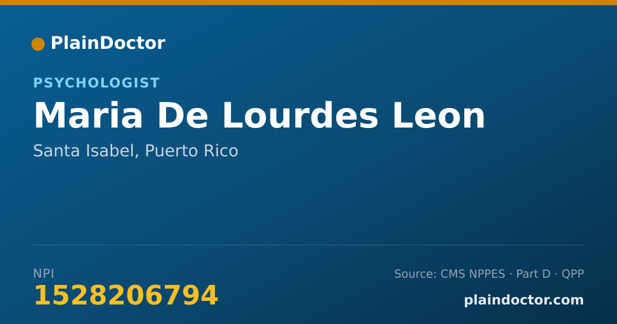 Shareable card for Maria De Lourdes Leon - Psychologist, Santa Isabel, PR