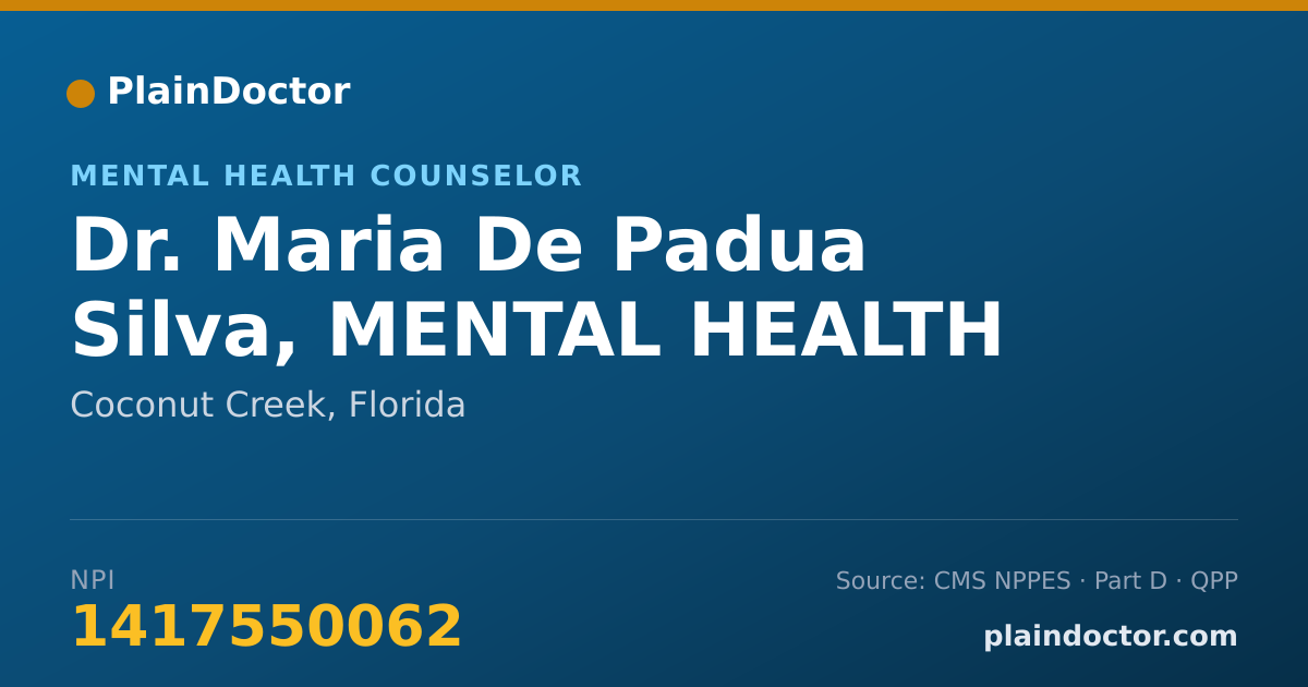 Shareable card for Maria De Padua Silva, MENTAL HEALTH - Mental Health Counselor, Coconut Creek, FL