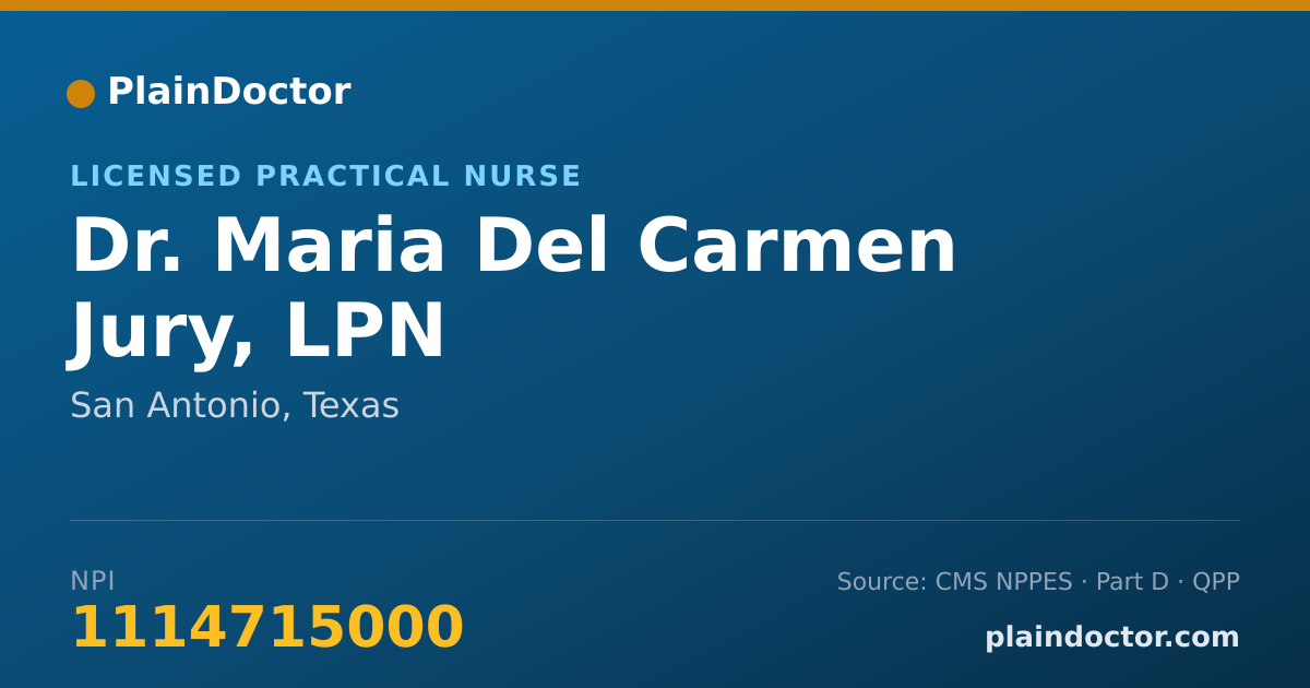 Shareable card for Maria Del Carmen Jury, LPN - Licensed Practical Nurse, San Antonio, TX