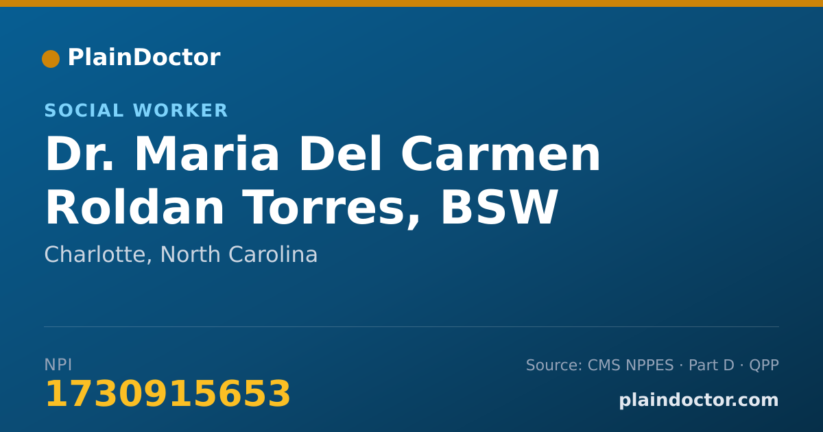 Shareable card for Maria Del Carmen Roldan Torres, BSW - Social Worker, Charlotte, NC