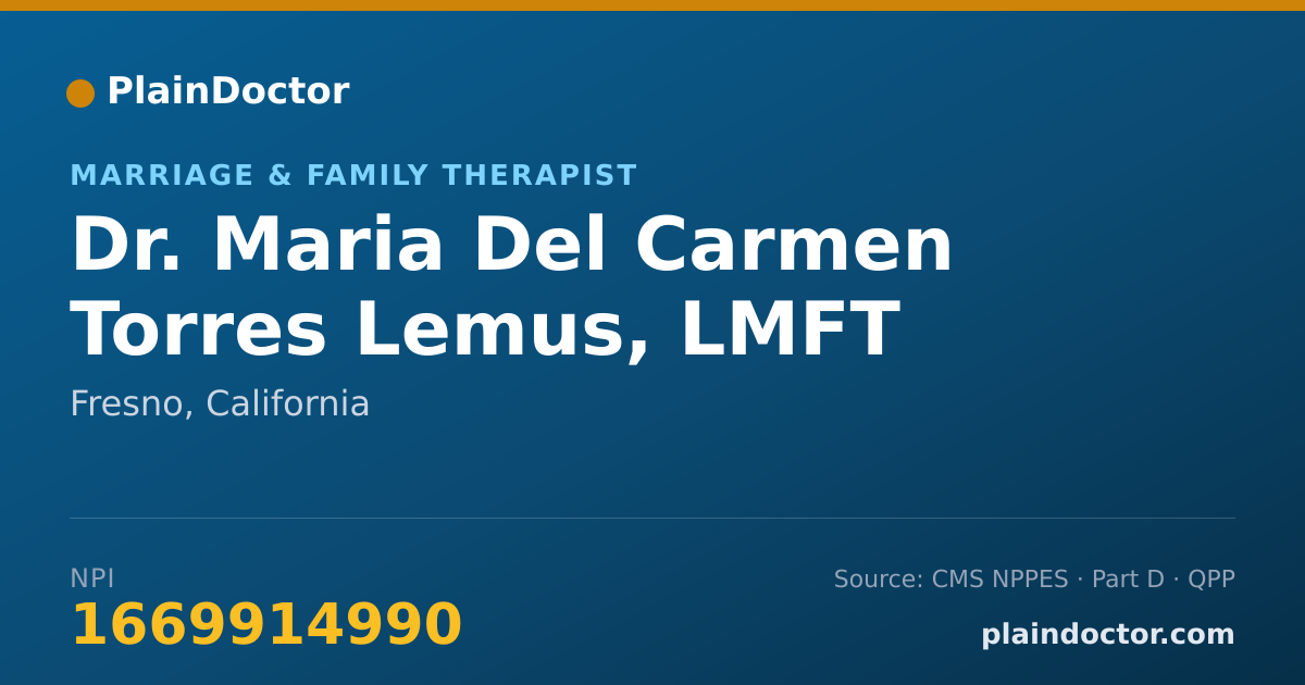 Shareable card for Maria Del Carmen Torres Lemus, LMFT - Marriage & Family Therapist, Fresno, CA