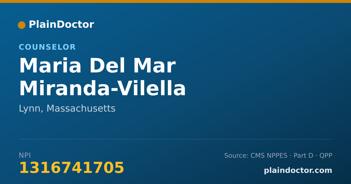Shareable card for Maria Del Mar Miranda-Vilella - Counselor, Lynn, MA