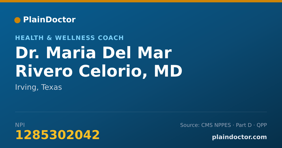 Shareable card for Maria Del Mar Rivero Celorio, MD - Health & Wellness Coach, Irving, TX