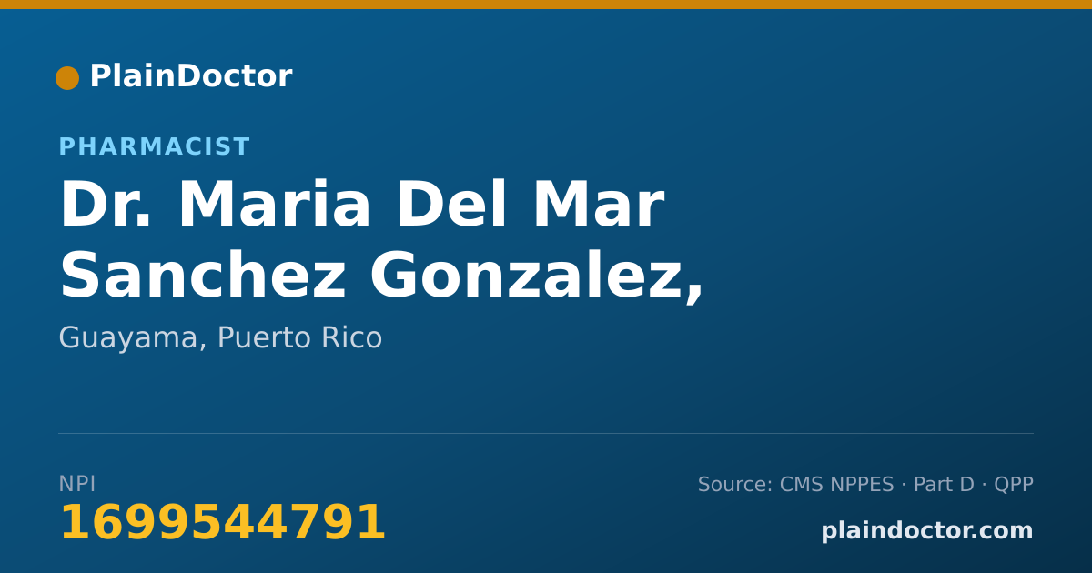 Shareable card for Maria Del Mar Sanchez Gonzalez, PHARMD - Pharmacist, Guayama, PR