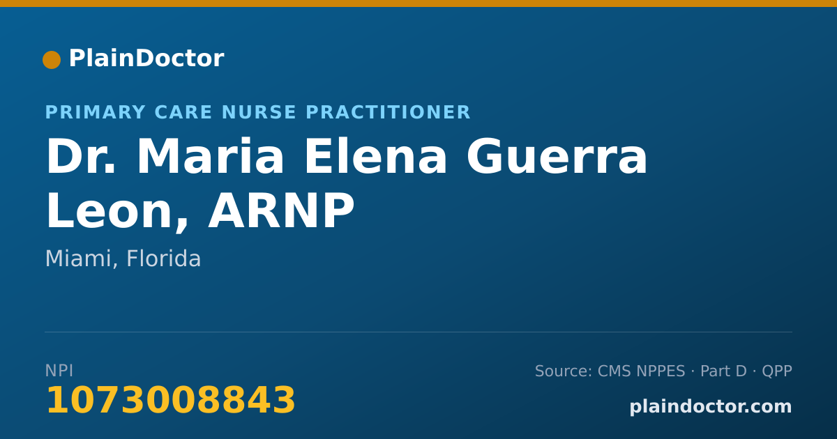 Shareable card for Maria Elena Guerra Leon, ARNP - Primary Care Nurse Practitioner, Miami, FL