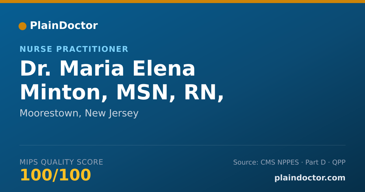 Shareable card for Maria Elena Minton, MSN, RN, AGPCNP-BC - Nurse Practitioner, Moorestown, NJ