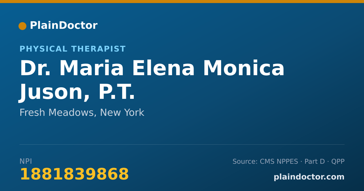 Shareable card for Maria Elena Monica Juson, P.T. - Physical Therapist, Fresh Meadows, NY