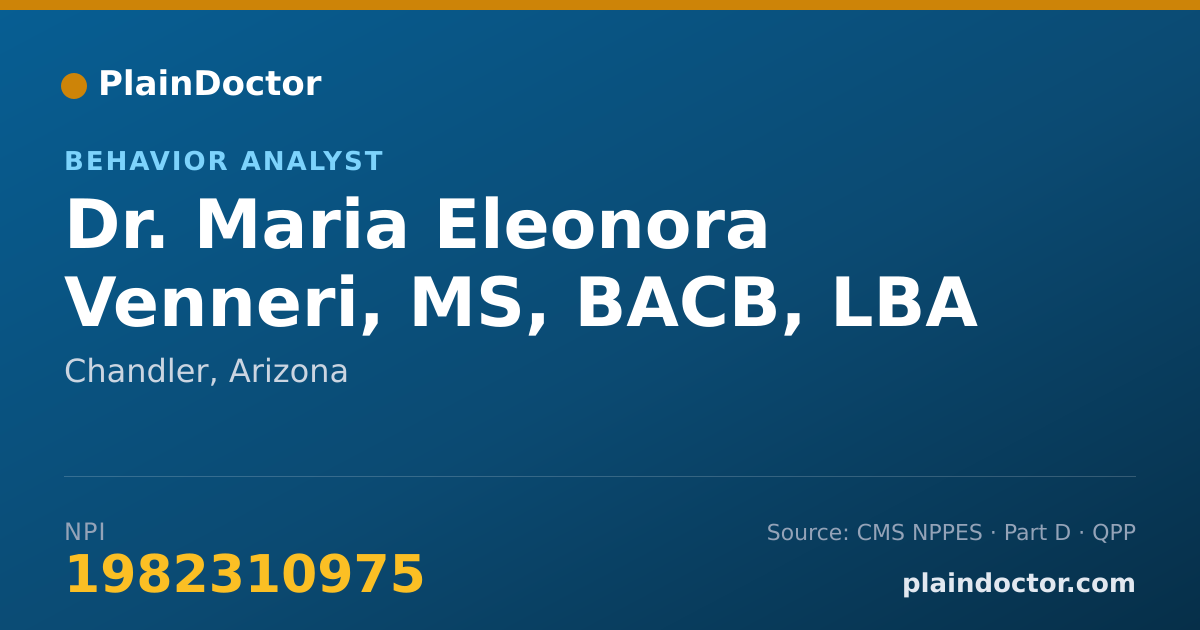 Shareable card for Maria Eleonora Venneri, MS, BACB, LBA - Behavior Analyst, Chandler, AZ
