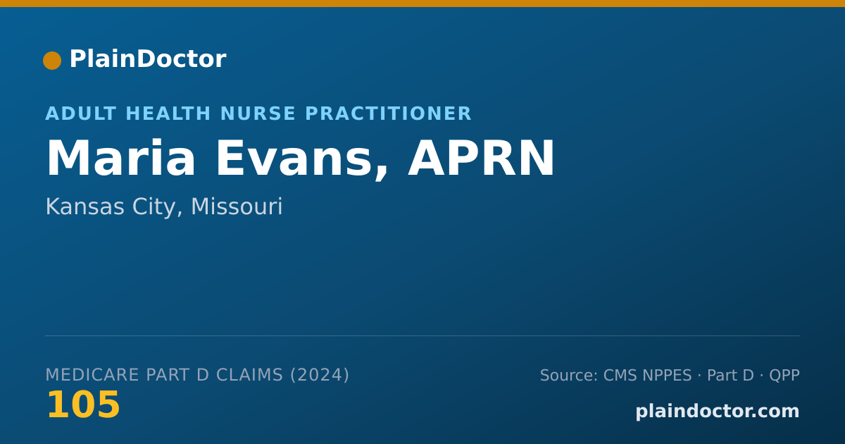 Shareable card for Maria Evans, APRN - Adult Health Nurse Practitioner, Kansas City, MO