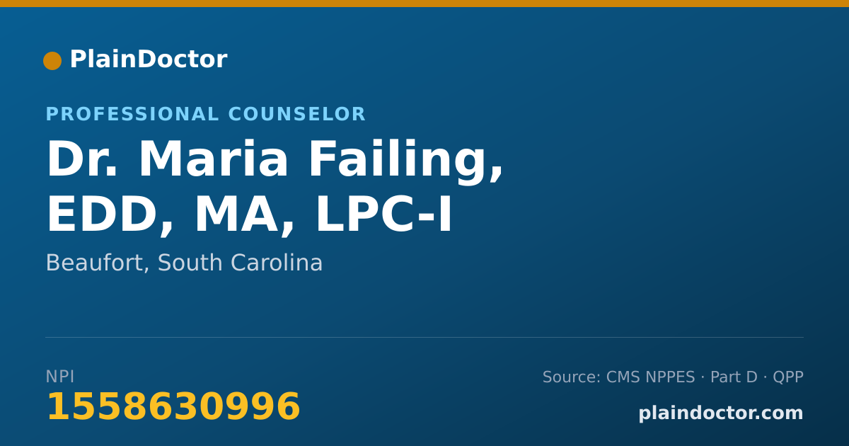 Shareable card for Maria Failing, EDD, MA, LPC-I - Professional Counselor, Beaufort, SC