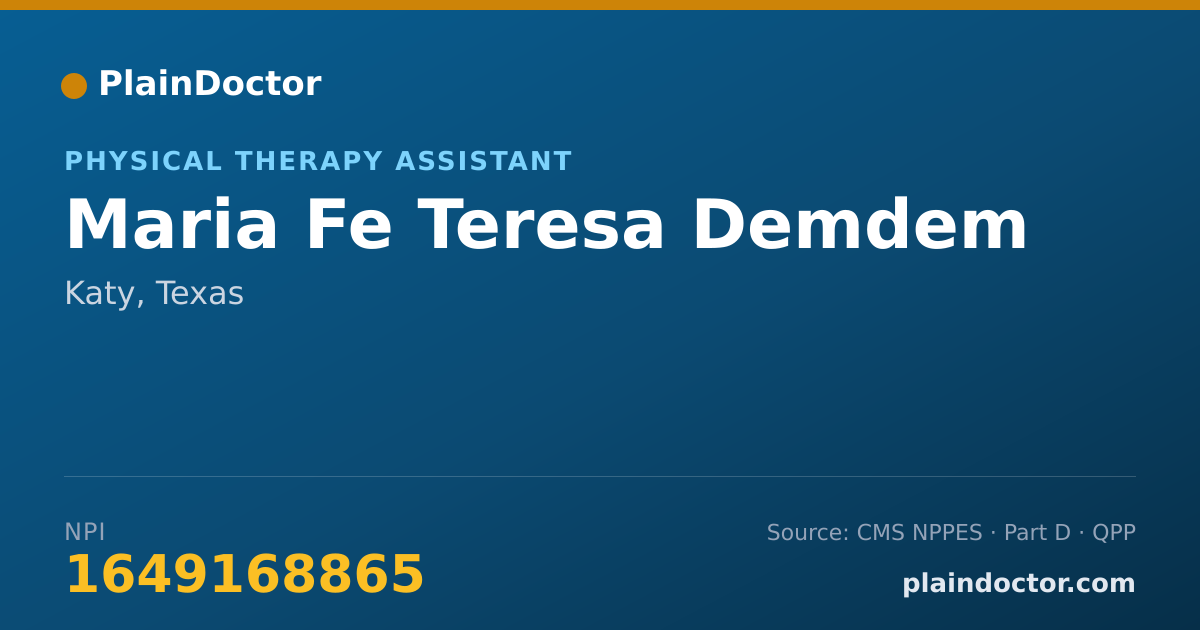 Shareable card for Maria Fe Teresa Demdem - Physical Therapy Assistant, Katy, TX