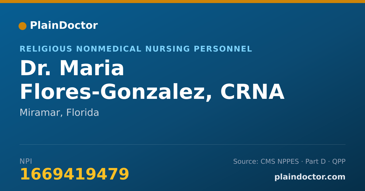 Shareable card for Maria Flores-Gonzalez, CRNA - Religious Nonmedical Nursing Personnel, Miramar, FL