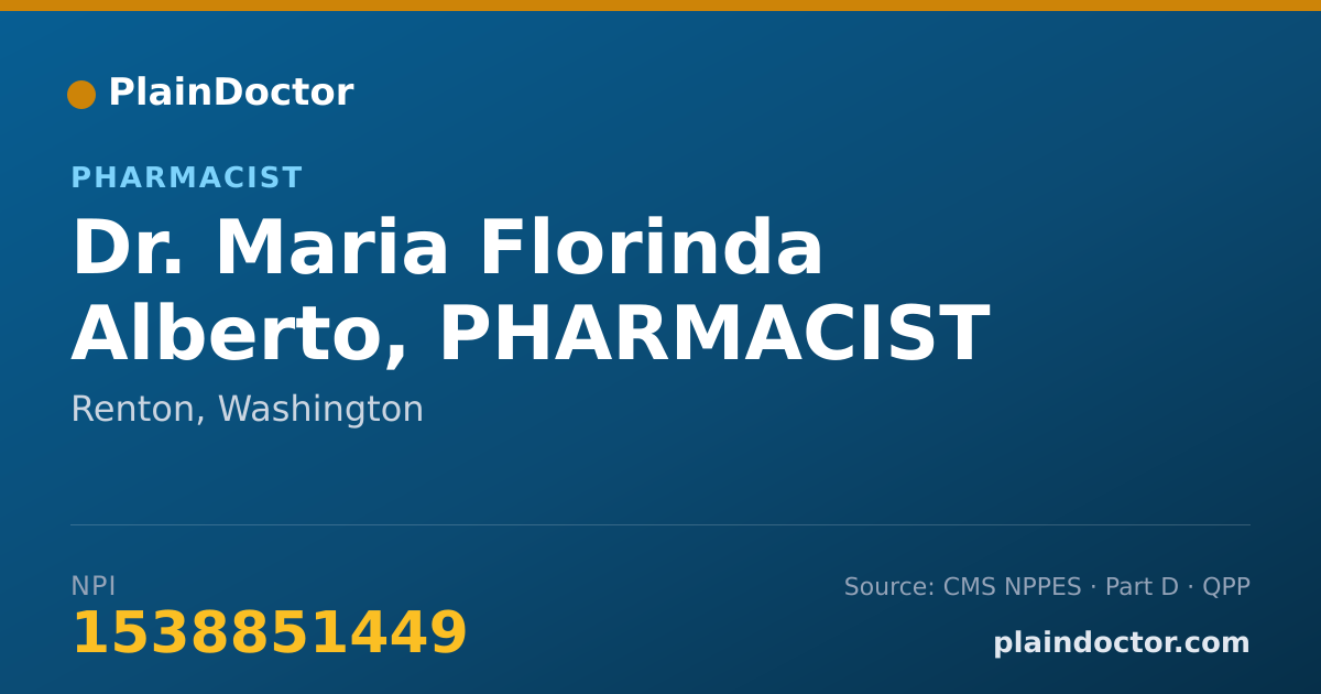 Shareable card for Maria Florinda Alberto, PHARMACIST - Pharmacist, Renton, WA