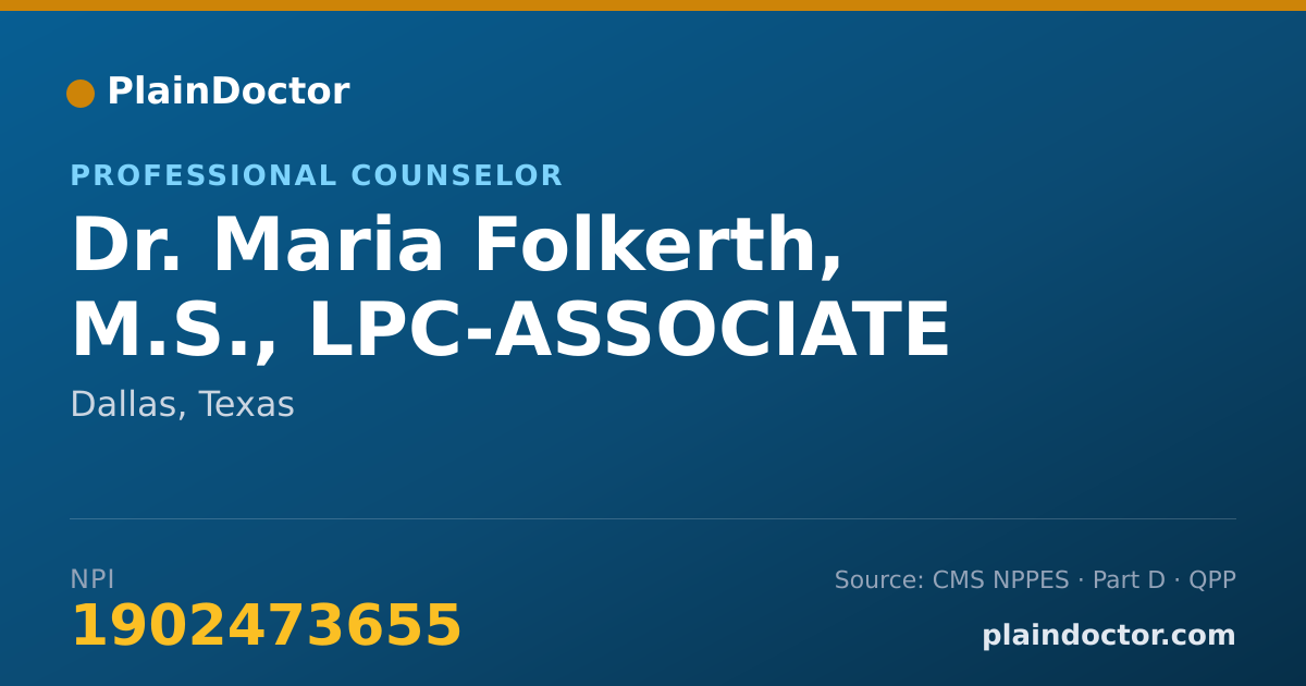Shareable card for Maria Folkerth, M.S., LPC-ASSOCIATE - Professional Counselor, Dallas, TX