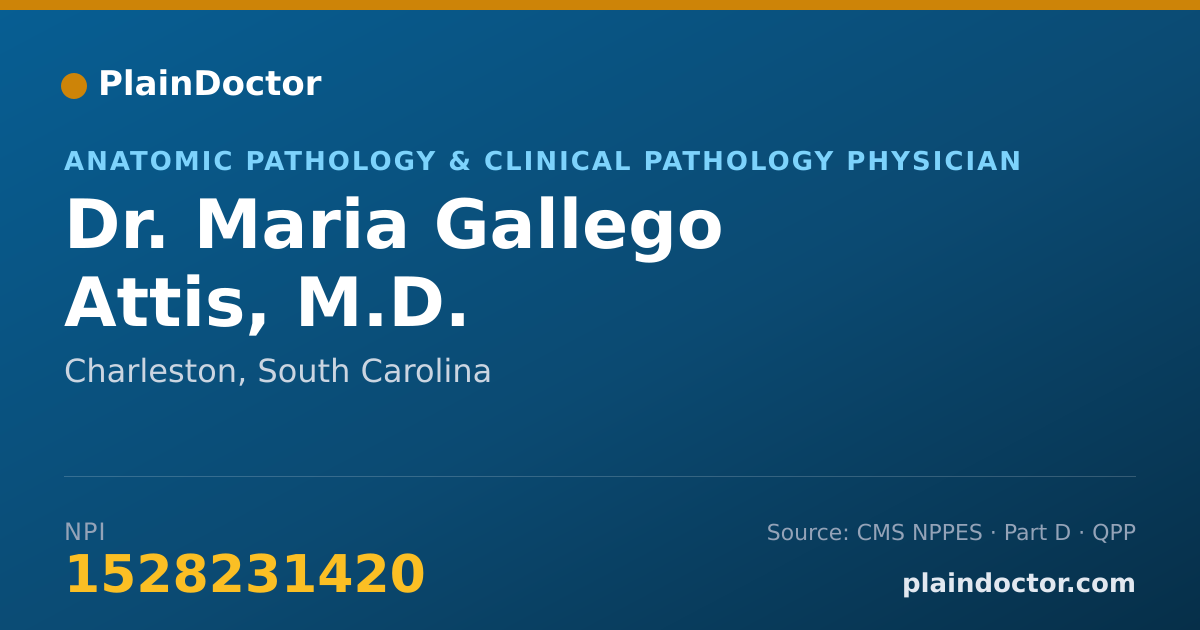 Shareable card for Maria Gallego Attis, M.D. - Anatomic Pathology & Clinical Pathology Physician, Charleston, SC