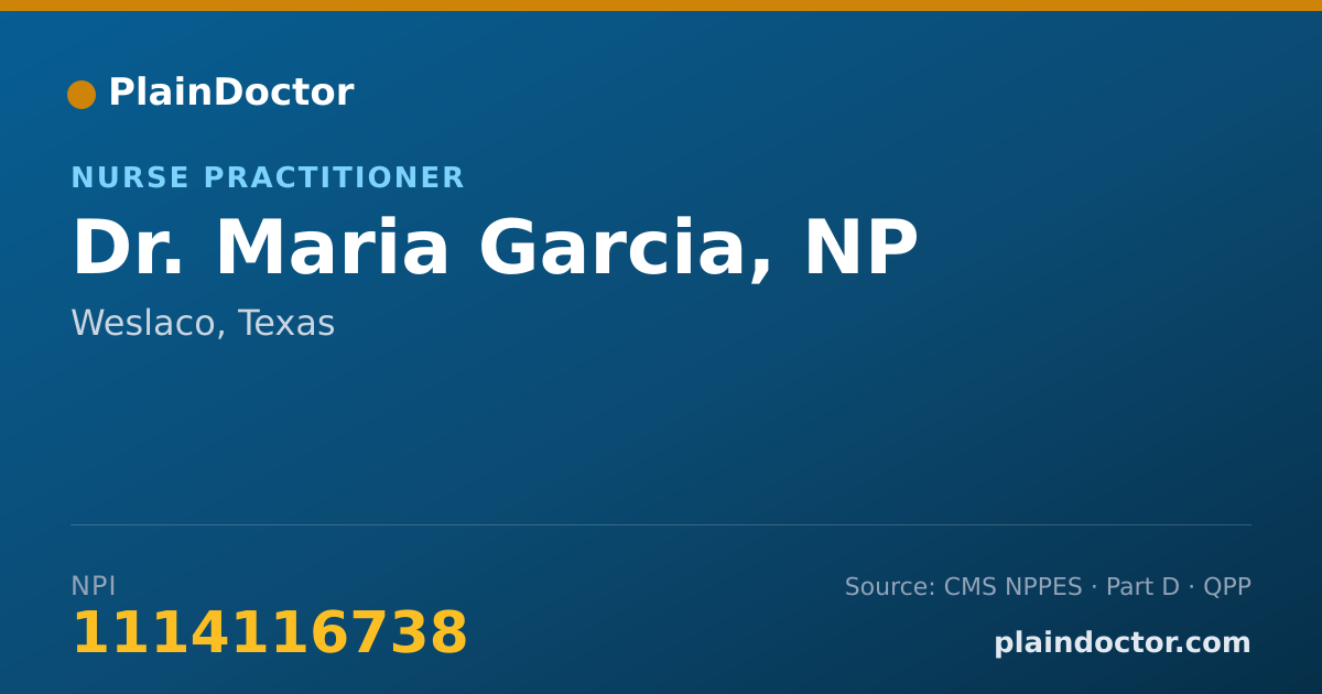 Shareable card for Maria Garcia, NP - Nurse Practitioner, Weslaco, TX