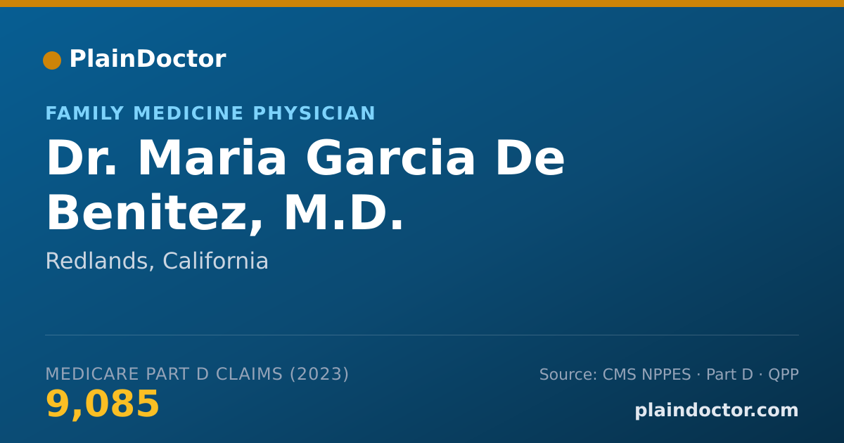 Shareable card for Maria Garcia De Benitez, M.D. - Family Medicine Physician, Redlands, CA