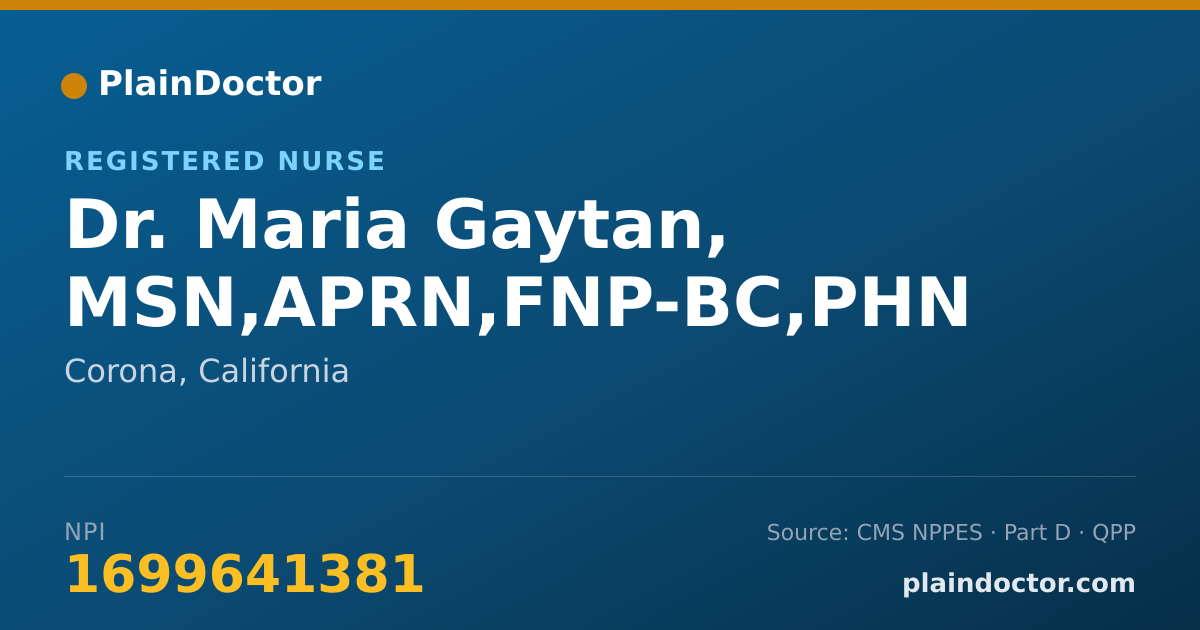 Shareable card for Maria Gaytan, MSN,APRN,FNP-BC,PHN - Registered Nurse, Corona, CA