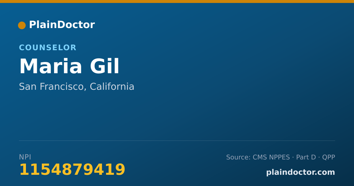Shareable card for Maria Gil - Counselor, San Francisco, CA