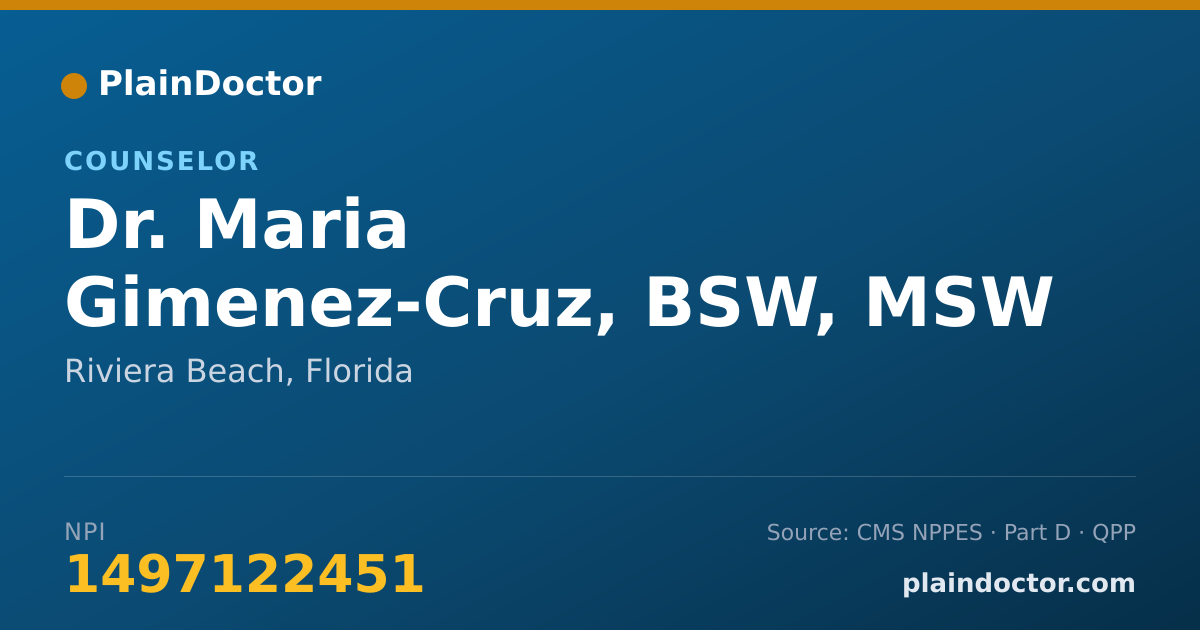 Shareable card for Maria Gimenez-Cruz, BSW, MSW CANDIDATE - Counselor, Riviera Beach, FL