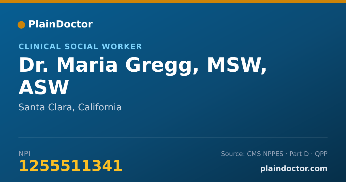 Shareable card for Maria Gregg, MSW, ASW - Clinical Social Worker, Santa Clara, CA