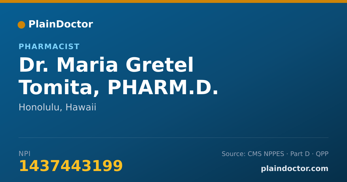 Shareable card for Maria Gretel Tomita, PHARM.D. - Pharmacist, Honolulu, HI